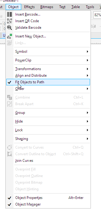 where is fit object to path in corel draw 5