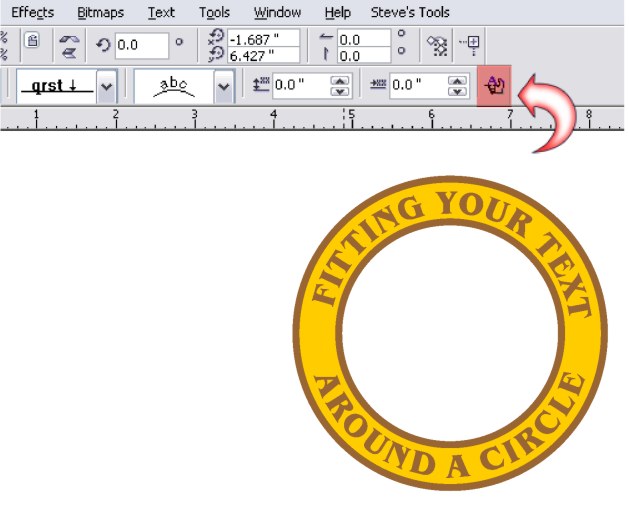 corel draw 11 how do you fit to path on the bottom of a circle