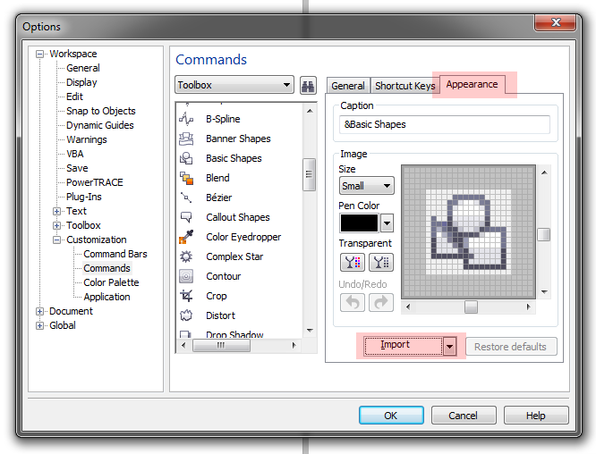 changing icon size on corel draw 5