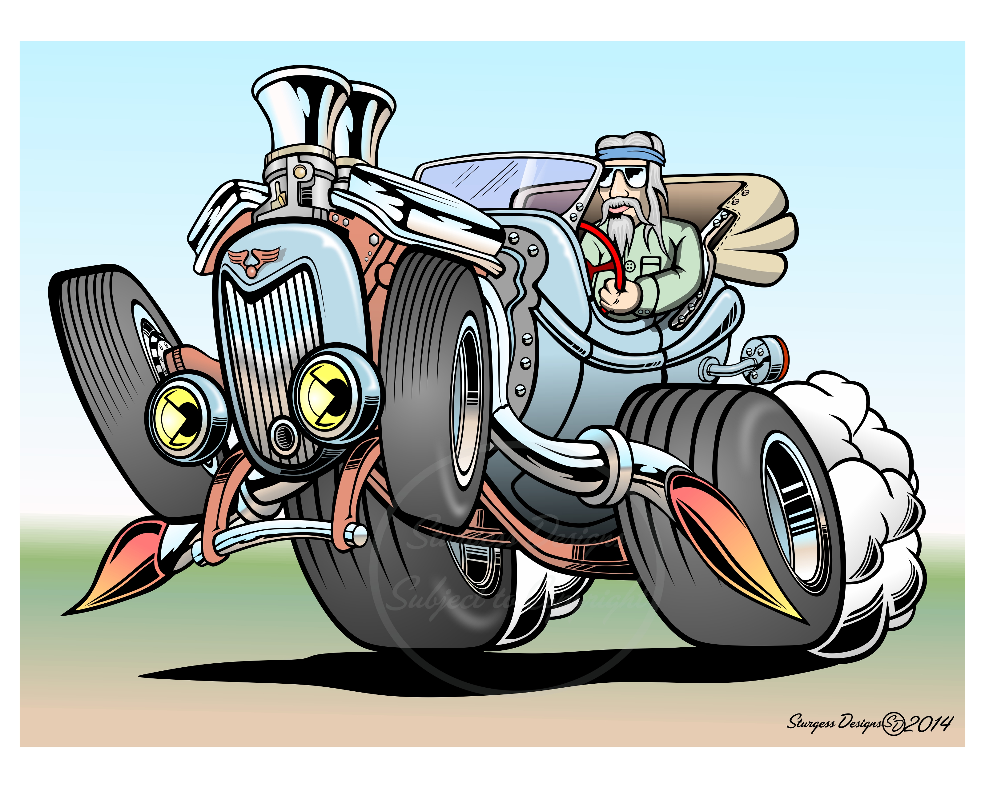 Cartoon Hot-Rod "Wheelie King" (Sturgess Designs) .